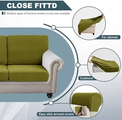 UNBBRRL Seat Cushion Cover and Back Covers for Corner Sofa Stretch Jacquard, Non Slip L Shaped Sofa Slipcover with Storage Ottoman, Sectional Couch Cover for Chaise Lounge (Olive,24 x 98 x 6 “)