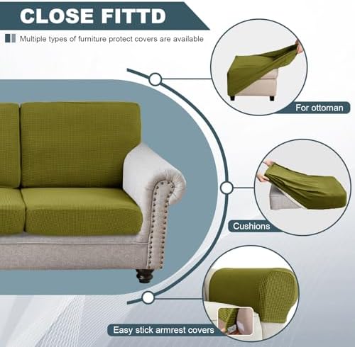 UNBBRRL Seat Cushion Cover and Back Covers for Corner Sofa Stretch Jacquard, Non Slip L Shaped Sofa Slipcover with Storage Ottoman, Sectional Couch Cover for Chaise Lounge (Olive,Corner Back Cover)