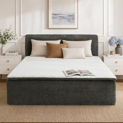 Queen Boneless Bed with Frame Mattress & Headboard, No Assembly, Dark Grey