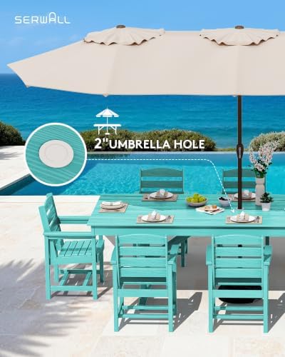 SERWALL 9Pcs 84" HDPE Outdoor Dining Set for 8 with Armchairs,Aruba