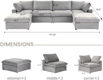 160.6'' Cloud Couch Modular Sectional Sofa with Thick Cushion,U Shaped Sofa Convertible Couch with Storage Ottomans for Living Room,Cover Washable & Removables