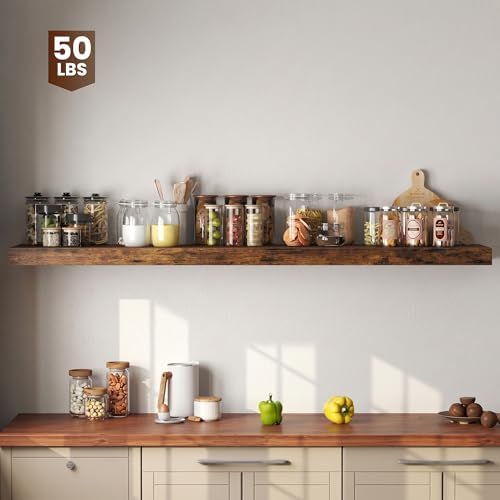 Dreamland 72" Floating Shelves for Wall, 12" Deep Thicker Floating Shelves, Wall-Mounted Shelves for Bedroom, Living Room, Kitchen, Bathroom,Rustic Brown - Set of 1