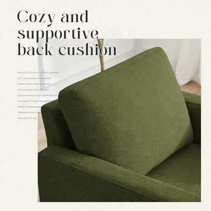 Weture Mid-Century Accent Chair,Modern Linen Fabric Armchair for Living Room,Comfy Upholstered Reading Accent Chairs for Bedroom,Single Sofa Chair with Wood Legs (Green, 2 Pack)