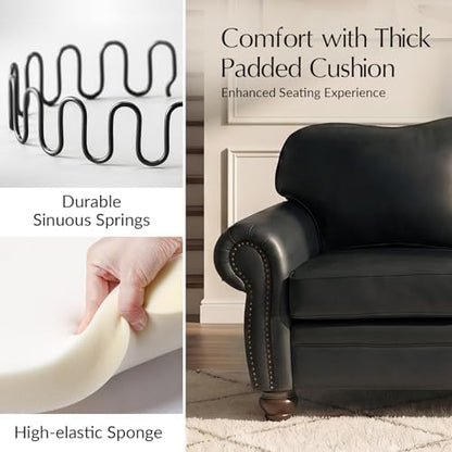 HULALA Home 81" Genuine Leather Sofa with Rolled Armrests, Black