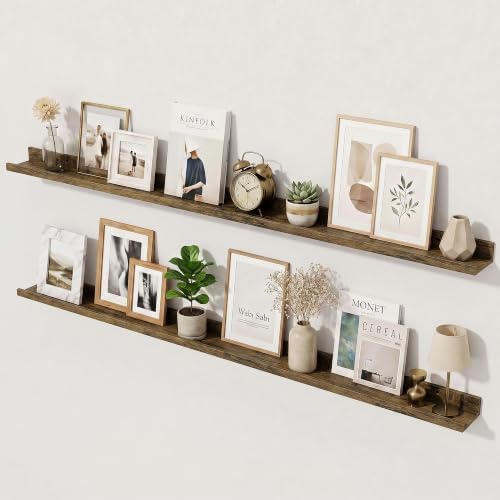 Picture Ledge Shelf, 52'' Brown Floating Shelves with Lip Set of 2