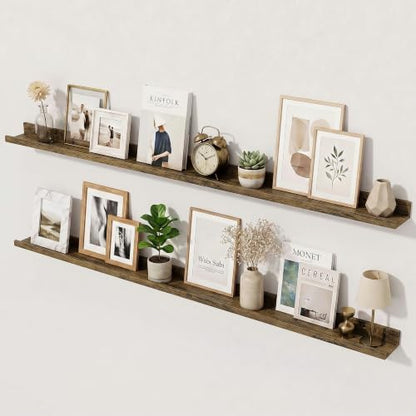 Picture Ledge Shelf, 52'' Brown Floating Shelves with Lip Set of 2