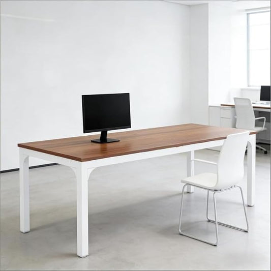 Practical Computer Desk,Rectangle Conference Table,Executive Desk(Only Table) (Brown+White + MDF+Iron)