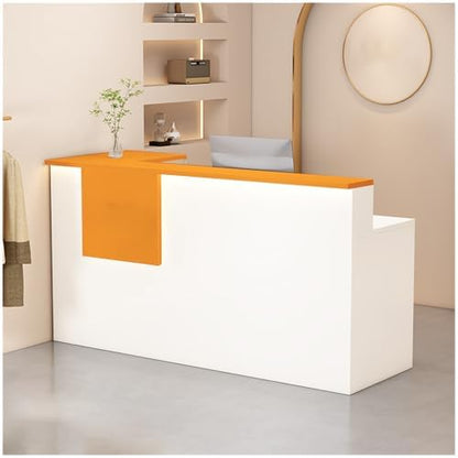 Reception Desk with Counter Modern, 35.4-118.1'', Solid Wood Ecological Board, Large Storage Space,Lockable Storage Drawers, for Salons, Offices, Lobbies, Retail Stores and Home Offices