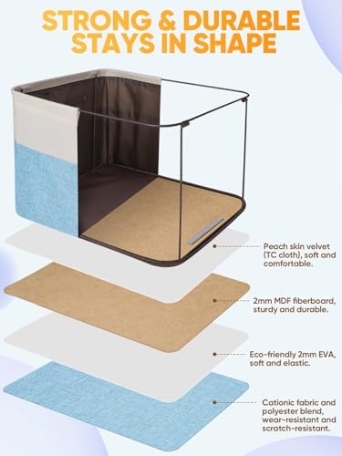 BALEINE 2 Pack Fabric Closet Storage Bins for Shelves, Linen Closet Organizers and Storage, Decorative Baskets for Organizing, Shelf, Clothes, Home, Office (Skyblue, 14''x10''x8.5'')
