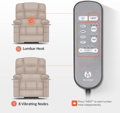 MCombo Dual Motor Power Lift Recliner, Heat and Massage, R7677, Medium-Wide