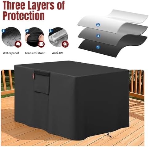 SHINESTAR Fire Pit Cover Square, Heavy-Duty Ripstop & Waterproof Outdoor Fire Pit Table Cover, Fits 24-28 inch Square Fire Pits with Windproof Drawstring and Buckles, 28 x 28 x 25 Inches