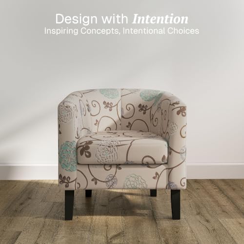 BELLEZE Living Room Chairs Set of 2, Linen Round Accent Barrel Chairs, Club Tub Sofa Chairs for Bedroom, Corner Chairs with Flared Legs and Cozy Soft Padding - Highland (Floral Print)