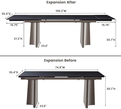 Extendable Dining Table for 8-12 Seat, Pure Black