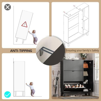 Shoe Cabinet Storage for Entryway with 3 Drawers & Side Cabinet, Black