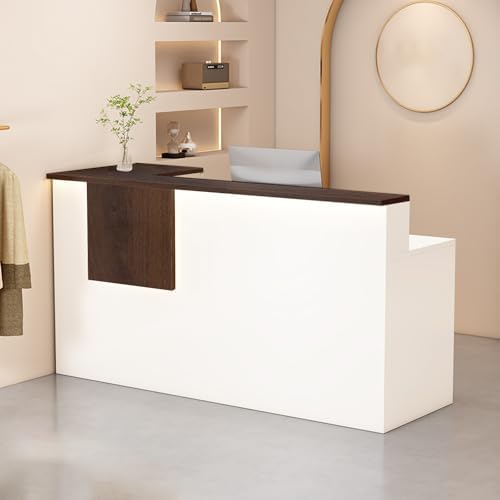 Reception Desk with Counter Modern, 35.4-118.1'', Solid Wood Ecological Board, Large Storage Space,Lockable Storage Drawers, for Salons, Offices, Lobbies, Retail Stores and Home Offices