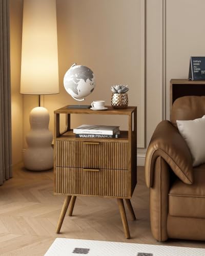 Leomonio Fluted Nightstand, Modern Night Stand with 2 Drawer and Open Shelf