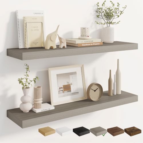 Dreamland 36 Inches Wall Mounted Wood Floating Shelves, Grey, 2 Pack