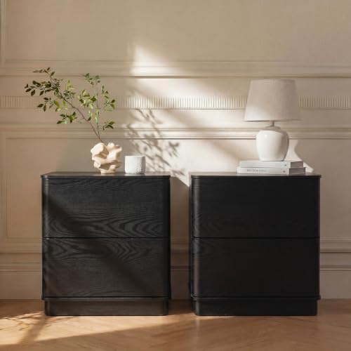 Nightstands Set of 2 with 2 Push to Open Drawers Storage Black