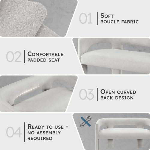 Lexicon 54.5 Inch Modern Curved Boucle Upholstered Dining Bench, Open Back Design, Soft Contemporary Accent Bench for Dining Room/Entryway, No Assembly Required, Light Grey