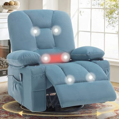 Rocker Recliner Chairs with Massage and Heat, Blue