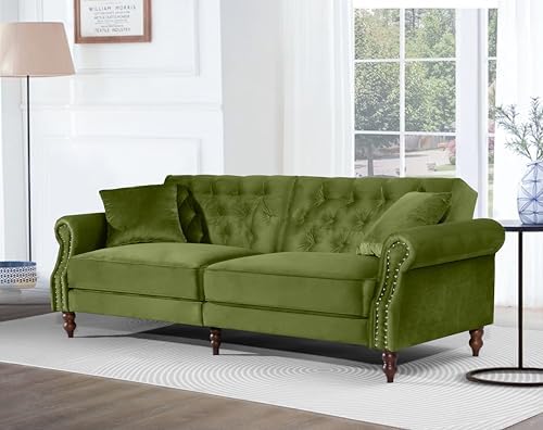 Legend Vansen 87.8 inchs Convertible Velvet Bed Sleeper Futon Sofas, Green