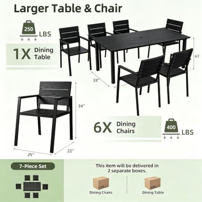 LazySunsets Outdoor Dining Set with Umbrella Hole (Blacky, 7 Piece)