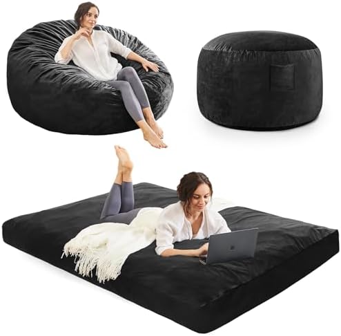 Bean Bag Chairs for Adults - Giant Bean Bag Convertible Floor Sofa