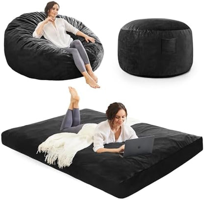 Bean Bag Chairs for Adults - Giant Bean Bag Convertible Floor Sofa