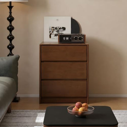 100% Solid Wood Nightstand, Wide Tall NightStand with 3 Drawers for Bedroom, Modern Design for Bedroom, Living Room, Closet, Walnut Rubber(23.93" W x 15.74" D x 29.52" H)
