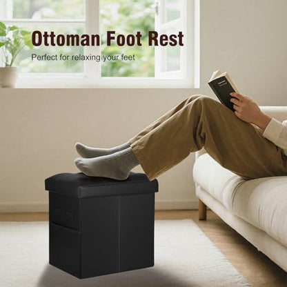 Storage Ottoman, Upgraded 17" High Folding Foot Stools Ottoman Dorm, Black