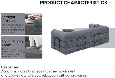 4-in-1 Foldable Convertible Sofa Bed, 79" Oversized Boneless Mattress Sleeper Couch Bed Foldable Teddy Sofa for Living Room Bedroom, Modular Cloud Folding Loveseat,No Assembly