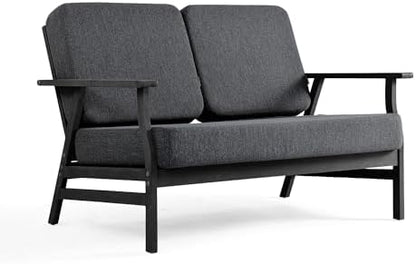 Pia Ricoo Outdoor Premium Teak Wood Loveseat with Armrests, All‑Weather Outdoor Furniture for Backyard, Deck, Lawn, Dark/Dark