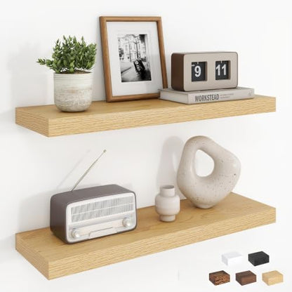 Dreamland 24Inch Floating Shelves for Wall, Rustic Wooden Floating Shelves for Bathroom|Bedroom|Kitchen, 2 Pack Deep Wall Mounted Book Shelf, Wood Storage Display Shelf for Home Decor, Oak