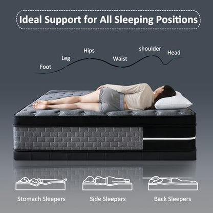 Queen Mattress, 12 Inch Hybrid Queen Size Mattress, Medium Firm