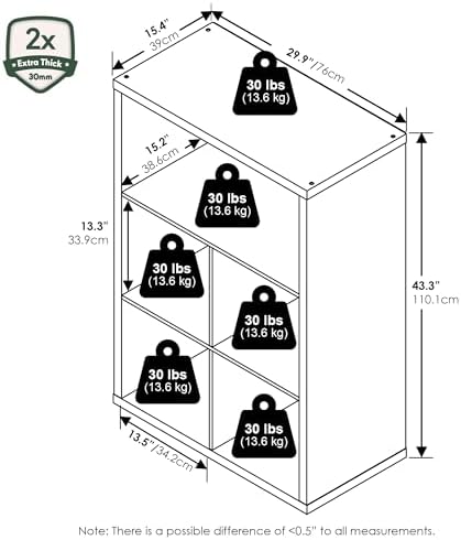 5-Cube Bookcase, Cube Storage Organizer Bookshelf, Closed Back Book Shelf, 15.3 x 29.9 x 43.3, for Bedroom, Home Office, Living Room, Dark Oak