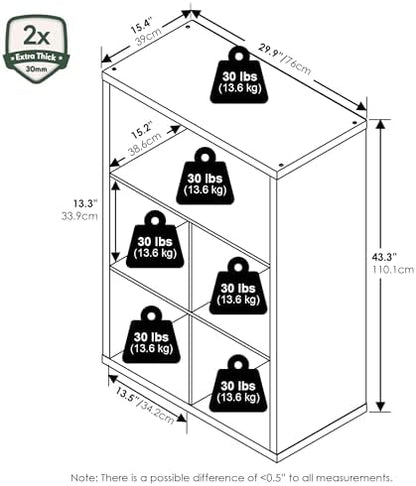 5-Cube Bookcase, Cube Storage Organizer Bookshelf, Closed Back Book Shelf, 15.3 x 29.9 x 43.3, for Bedroom, Home Office, Living Room, Dark Oak