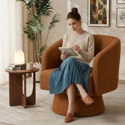 Swivel Accent Chair Set of 2,Mid-Century Barrel Chair(Caramel-chenille)