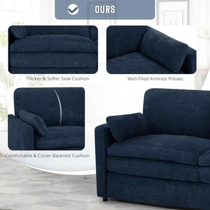 69" Chenille Modern Couch with Cozy & Soft Backrests, Blue