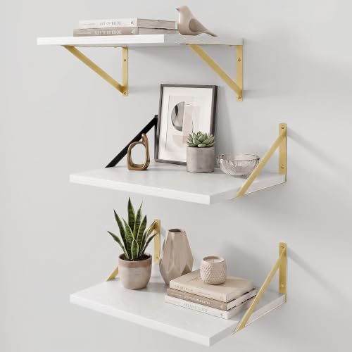Dreamland Wall Mounted Floating Shelves Set of 3, 16x12, White&Gold