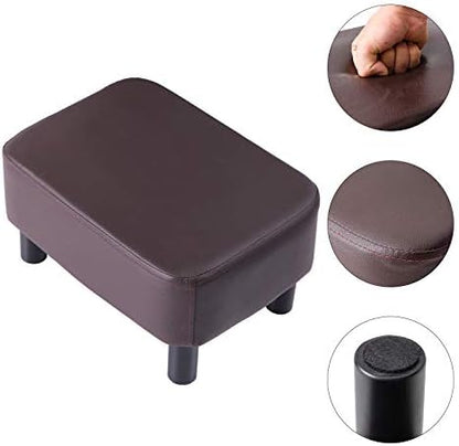 IBUYKE Small Footstool Ottoman, PU Faux Leather Footrest, Brown RF-BD209