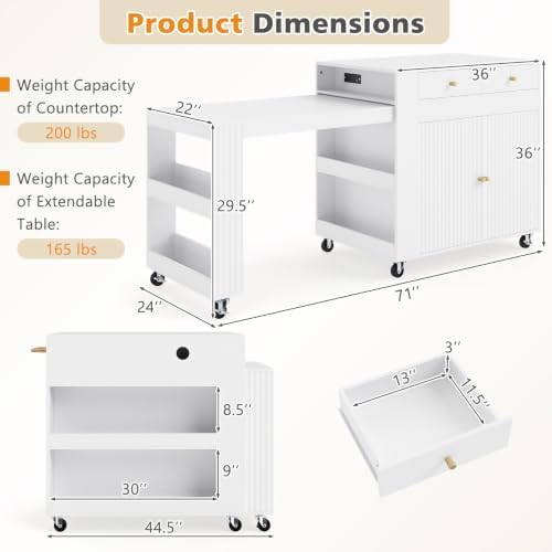 GIANTEX 72”-44.5” Extendable Kitchen Island with Storage, Power Outlet