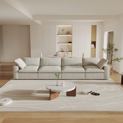 JACH 160" Cloud Sectional Couch, Modern Modular Convertible Sofa, Couch Cushion Covers Removable, 4-Seats Sofas Furniture for Living Room Bedroom Apartment (Khaki)
