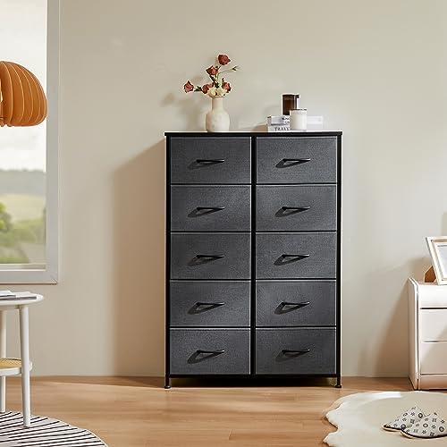 DUMOS 10 Drawer Tall Dresser for Bedroom & Living Room, Grey