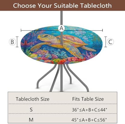 Turtle Outdoor Round Fitted Tablecloth with Umbrella Hole Zipper 45-56