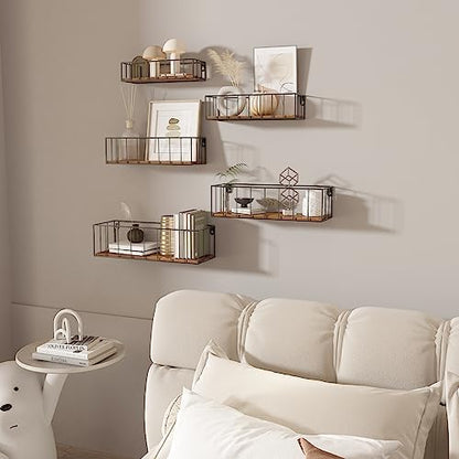Floating Shelves Wall Mounted Set of 5, Hanging Storage Wall Shelf with Rail for Bathroom, Bedroom, Living Room, Kitchen