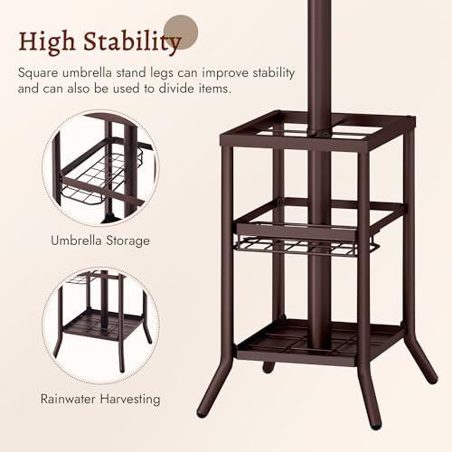 FAVOOSTY Coat Rack Freestanding,Coat Rack Stand with Umbrella Holder,Metal Coat Tree with 12 Hooks,Tree Clothes Hat for Entryway, Hallway, Bedroom, Living Room & Office, Brown