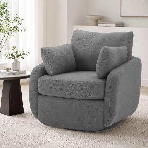 360° Sherpa Swivel Accent Chair, Modern Barrel Living Room Chair, Grey