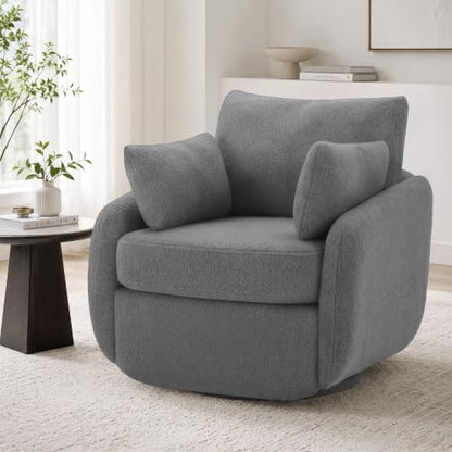 360° Sherpa Swivel Accent Chair, Modern Barrel Living Room Chair, Grey