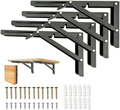 Folding Shelf Brackets 8 in,Collapsible Wall Mounted Mounted Shelf Brackets,Heavy Duty Shelf Bracket 8 10 12 14 16 18 20in for Bendable Table,Space Saving (4 Pcs)