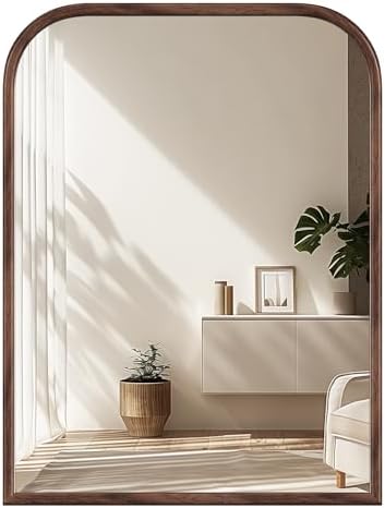 30"x40" Arch Wall Mirror Bathroom Mirror for Wall Mounted, Tempered Glass, Wood Grain Finish Frame Wall Mirror Decorative for Bedroom Living Room Entryway